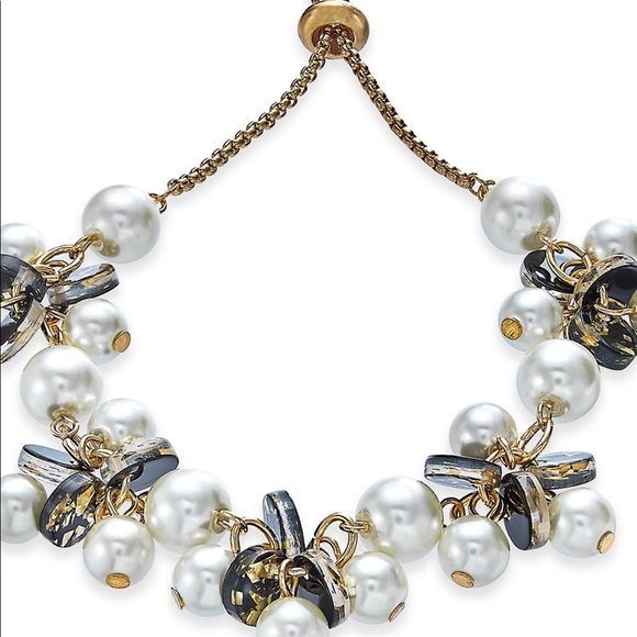 Gold Tone Simulated Pearl & Resin Slider Bracelet - Picture 3 of 3